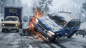 BeamNG Drive - Реалистичные автомобильные аварии / Аварии на аквапланах и обледенелых поверхностях