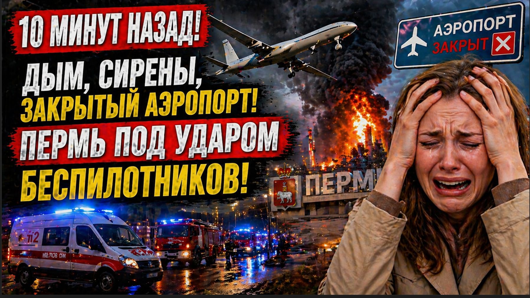 10 МИНУТ НАЗАД! ДЫМ, СИРЕНЫ, ЗАКРЫТЫЙ АЭРОПОРТ! ПЕРМЬ ПОД УДАРОМ БЕСПИЛОТНИКОВ!
