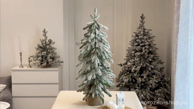 Настольная ель в мешочке Эверест заснеженная 80 см, ЛИТАЯ 100%, DC2152