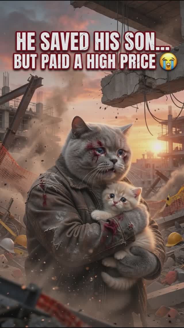 Кот отец спас сына котенка!