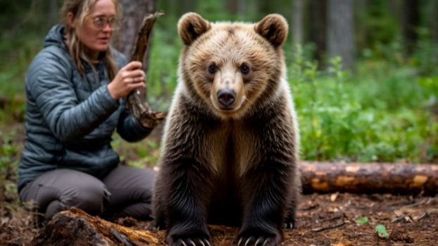 Осиротевший медвежонок боялся людей но когда пришла эта женщина...