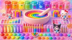 ASMR DIY слайм видео 🌈 Радужный облачный слайм с косметикой, тенями, BB-крем, конфеты и блёстками