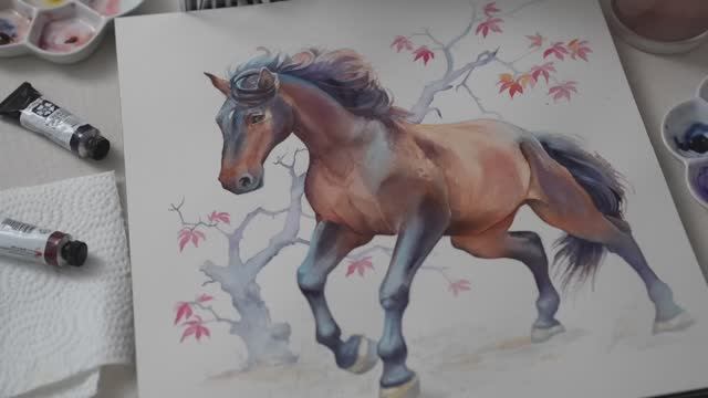 Акварельная лошадь. Пошаговое руководство 🐎
