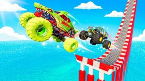 МУЛЬТИКИ ПРО МАШИНКИ 4К Эпические прыжки и столкновения на скоростном монстр-траке Beamng Drive #155