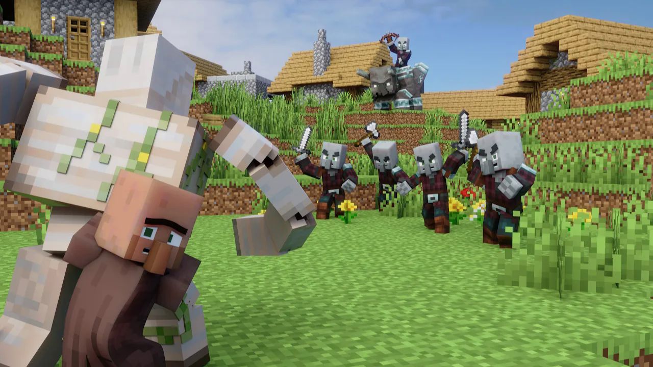 Железная воля: голем против толпы разбойников Майнкрафт