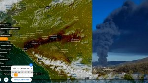 Огромный черный шлейф дыма от пожара в Туапсе. Вид со спутника 28.04.2026