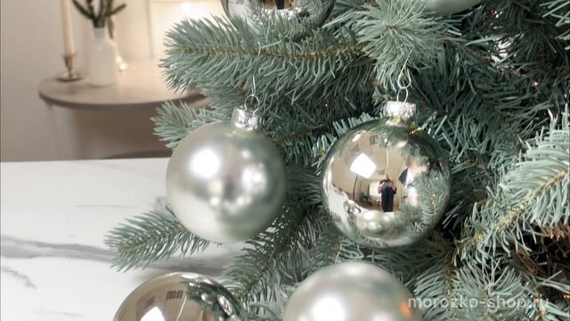 Набор стеклянных шаров матовых и глянцевых цвет: серебряный 80 мм 6 шт. 140174