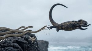 Игуана совершила невероятный побег от стаи змей.