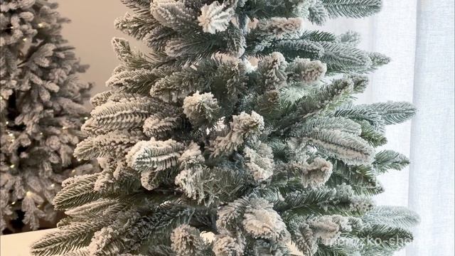 Настольная ель Берген заснеженная 90 см в деревянном кашпо, ЛИТАЯ + ПВХ, DC2134