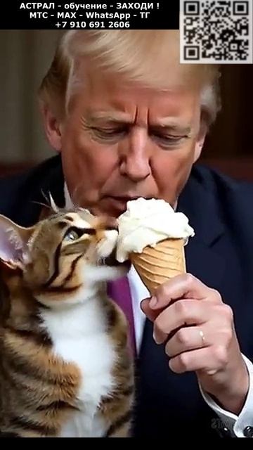 Трамп, котик и мороженное. Позитив. Юмор. Нейросеть. ИИ #настроение #юмор #смешное #анекдот #шутка