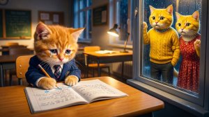 Рыжий котёнок остался один в классе – мама-кошка и папа-кот в панике и мчатся на поиски 😱🐱