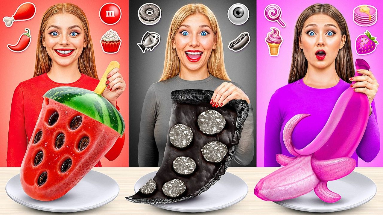 24 Часа Едим Еду Одного Цвета Челлендж  Смешные Cитуации от Jelly DO Challenge