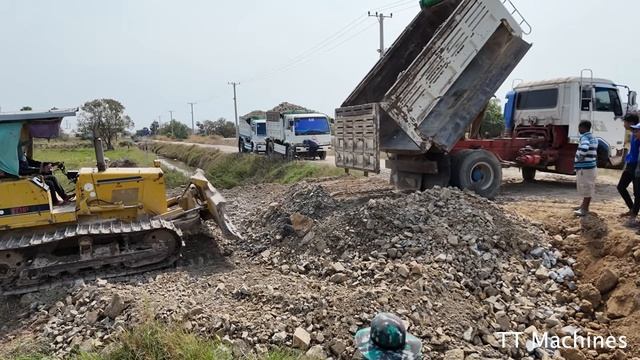 Just Start Project Delete Bury Sewage System Fill The Land By Dozer Push Rock Soil Into Water