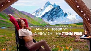 Кемпинг с надувной палаткой, прекрасный горный вид.