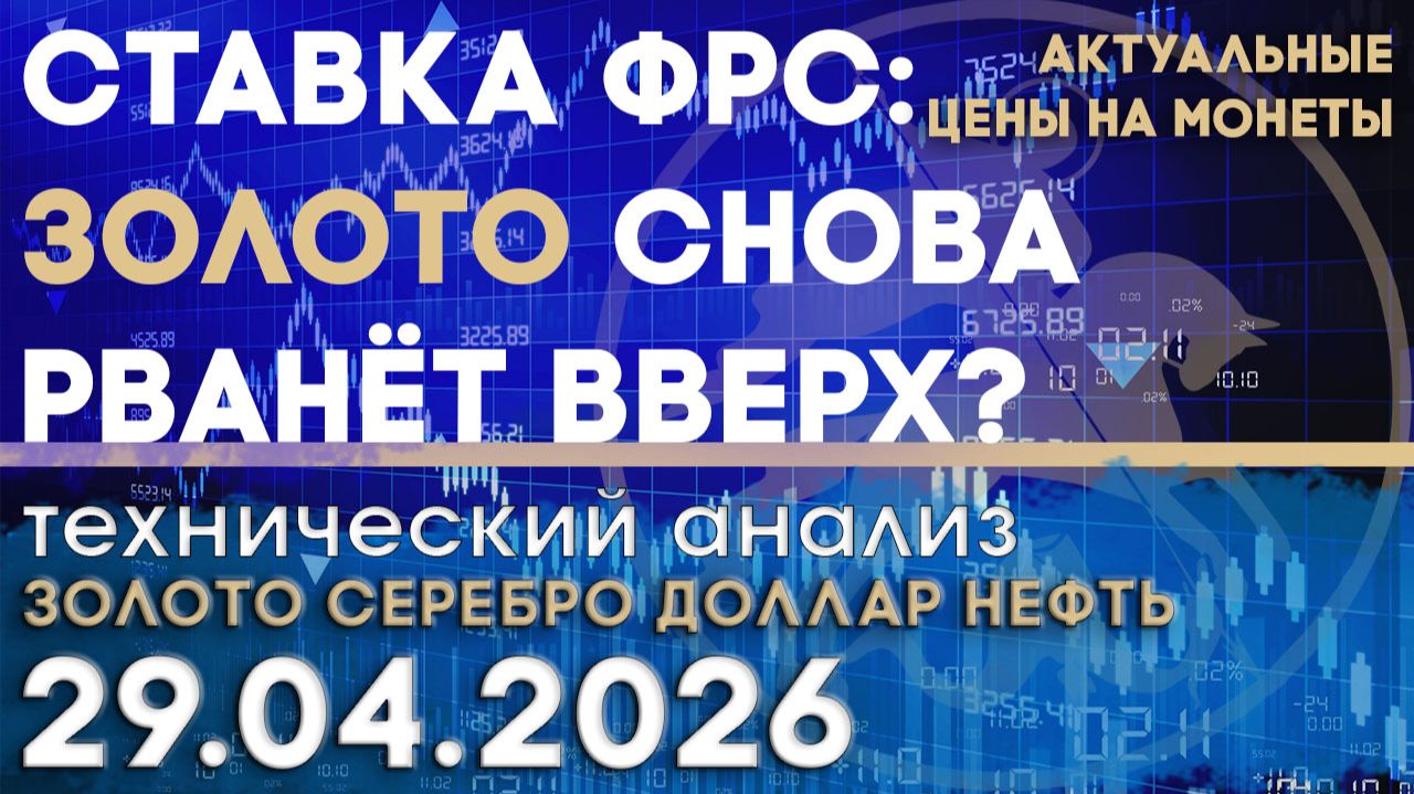 Ставка ФРС и риск резкого роста золота. Анализ рынка золота, серебра, нефти, доллара 28.04.2026 г