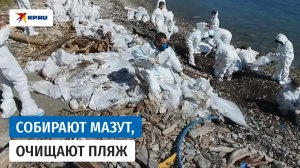 Волонтеры очищают пляж под Туапсе от мазута