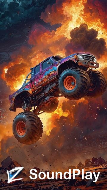 Монстр-трак прыгает через огонь ЖМИ подписаться Монстртрак монстр авто машины вайб каскадеры