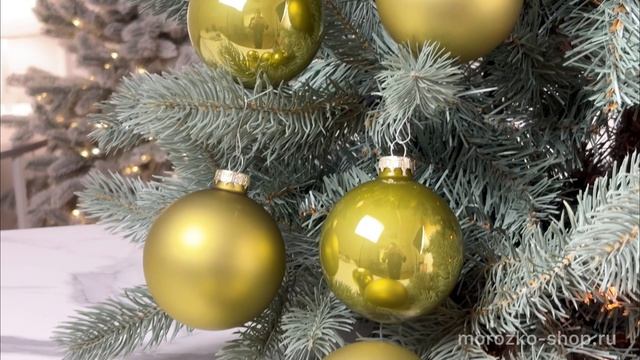 Набор стеклянных шаров матовых и глянцевых оливковый mix 80 мм 6 шт. 2000263