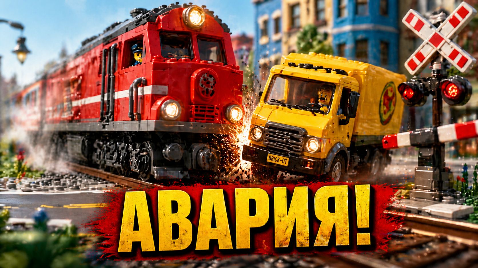  Авария на переезде!  Поезд сбивает грузовик-нарушитель  Мультик про машинки и поезда для детей