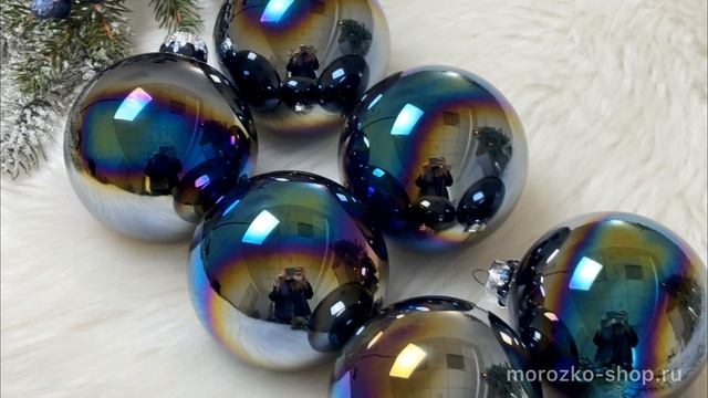 Набор стеклянных шаров глянцевых цвет: чёрный перламутр 80 мм упаковка 6 шт. 140673