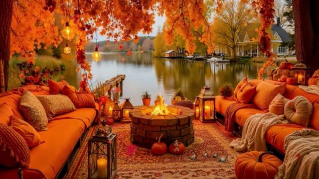 🍁 Уютная осень у камина на берегу озера | Спокойные мелодии для релаксации и успокоения🎹🔥