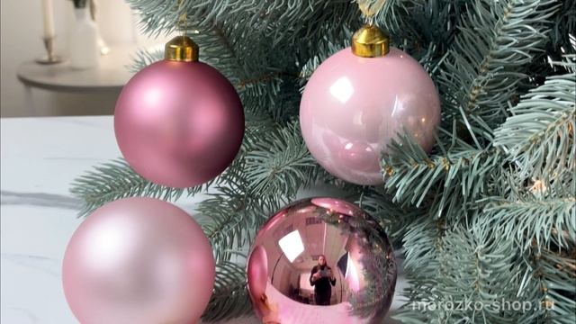 Набор стеклянных шаров НОВОГОДНЯЯ КАПЕЛЛА нежно-розовый и розовый бархат 8 см 6 шт. 149907