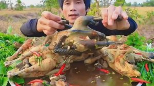 #MUKBANG Черная курица с соусом из морепродуктов и свежими овощами!🥬 ASMR ЕДА НА КАМЕРУ ОБЖОР ОБЕД