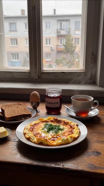 Уютный завтрак с омлетом и вареньем #завтрак #россия