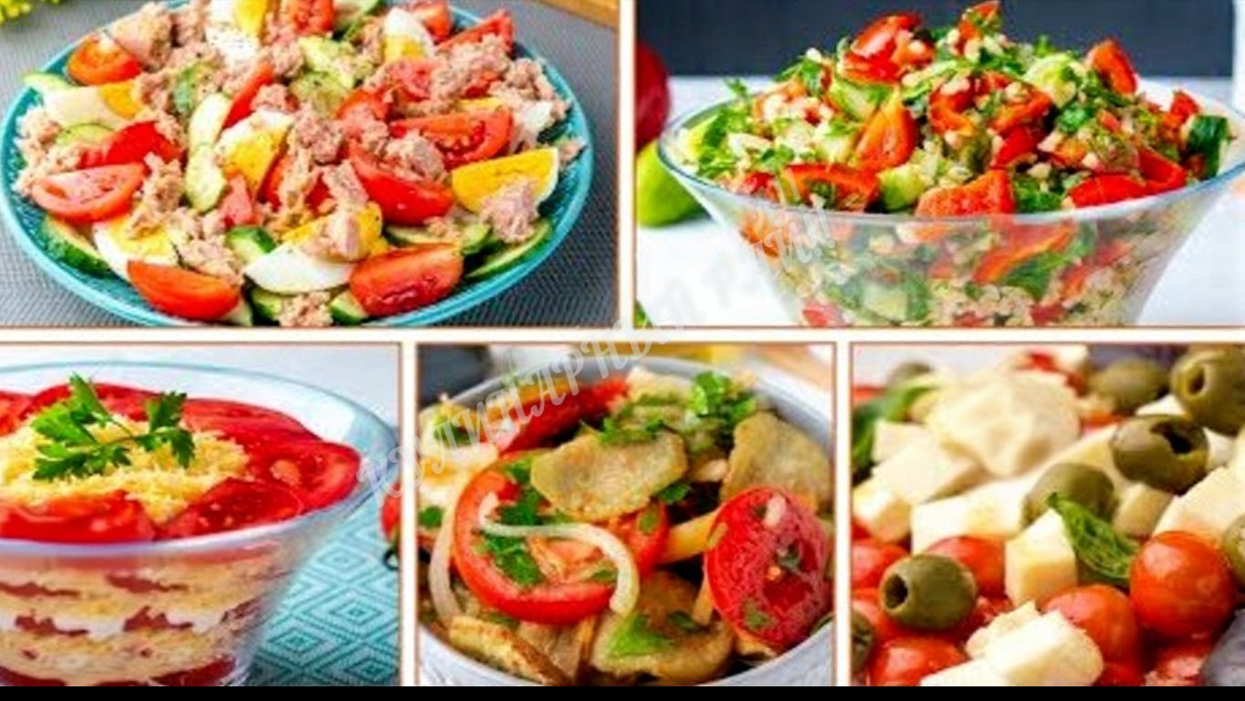 5 вкусных салатов на любой вкус  с  черри сыром баклажанами булгуром и тунцом! 