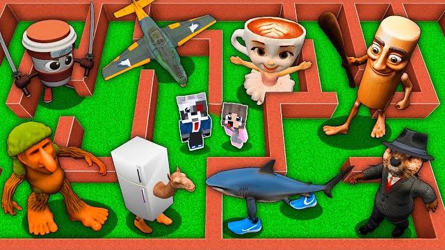 НУБ И ПРО В ЛАБИРИНТЕ БАЛЕРИНА КАПУЧИНО ТУНГ ТУНГ ТУНГ САХУР БРЕЙНРОТ ЖИВОТНЫХ в МАЙНКРАФТ АНИМАЦИЯ