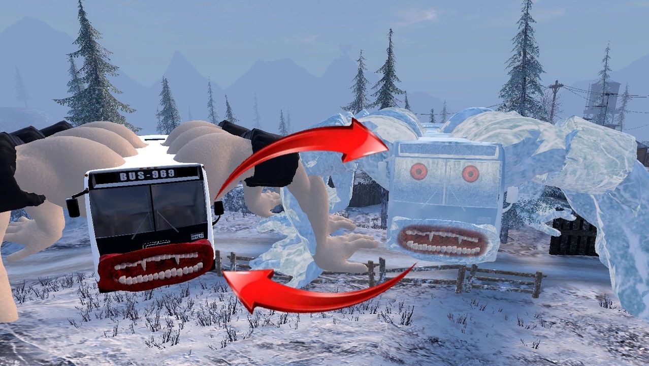 Пожиратель автобусов и другие монстры маскируются под снег и лёд  Gmod