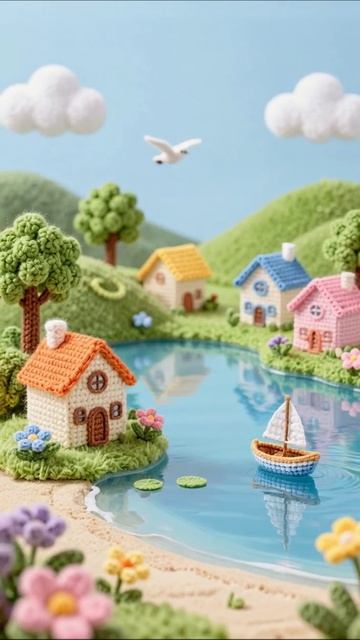 Волшебный мир вязаных домиков у озера вязанье декор