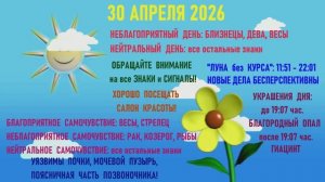«АСТРОПРОГНОЗИК на 30.04.2026 для ВСЕХ ЗНАКОВ ЗОДИАКА»!!!