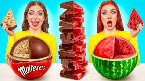 Челлендж. Шоколадная Еда vs Настоящая еда # Сумасшедший Челлендж от Jelly DO Challenge