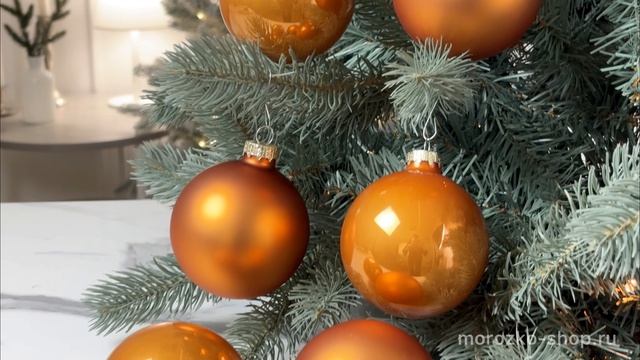 Набор стеклянных шаров энамель и матовых цвет: янтарный 80 мм 6 шт. 1406752000278