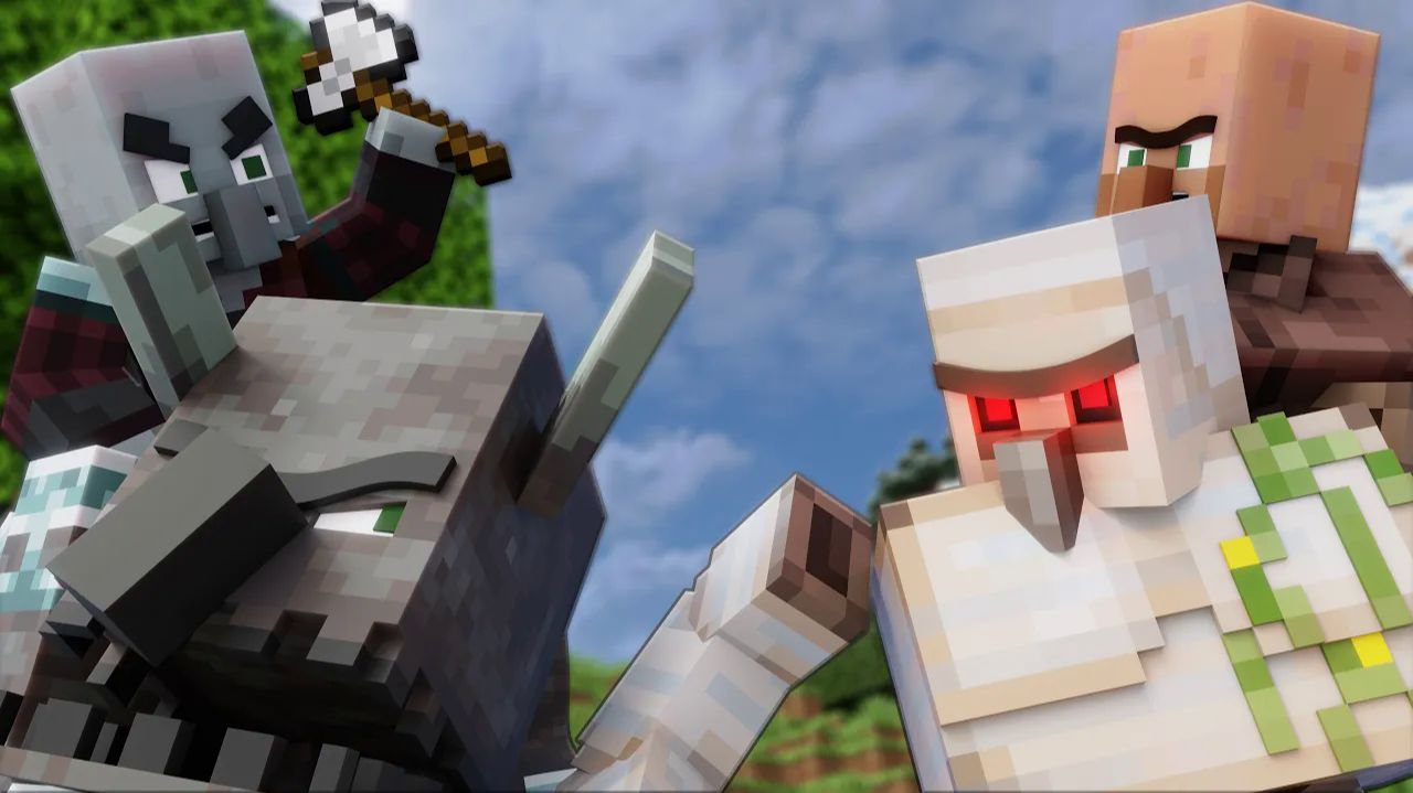 Битва титанов: големы и жители против зла Майнкрафт