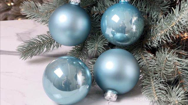 Набор стеклянных шаров матовых и глянцевых арктический голубой mix 80 мм 6 шт. 2000252