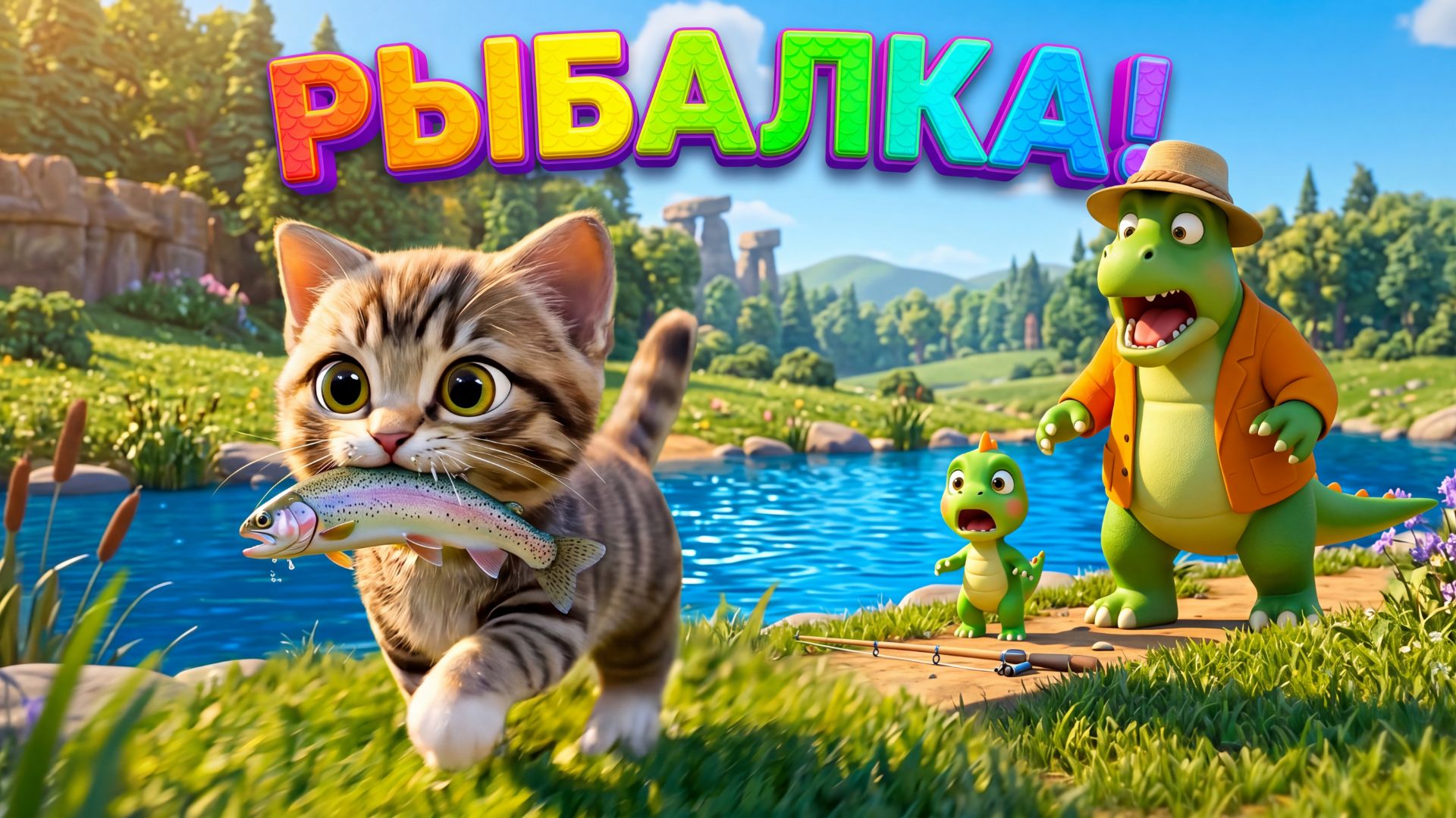 Динозаврики на РЫБАЛКЕ  Смешная песенка про Тошу и папу Степана