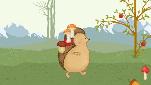 Ёжик собирает грибы