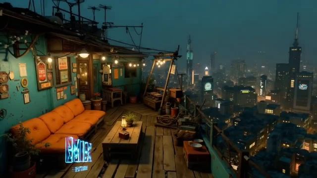 Lofi Hip Hop Beats 🎧 Уютная крыша, ретро-японский город | Лоу-фай микс для учебы и релакса