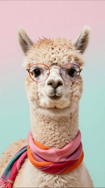 Умная альпака в очках и шарфе альпака животные милота