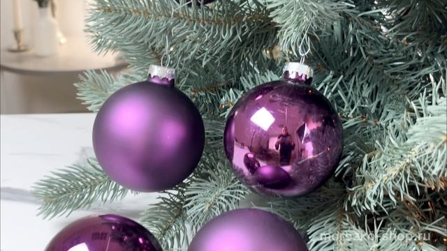 Набор стеклянных шаров матовых и глянцевых пурпурный шелк mix 80 мм 6 шт. 2000267