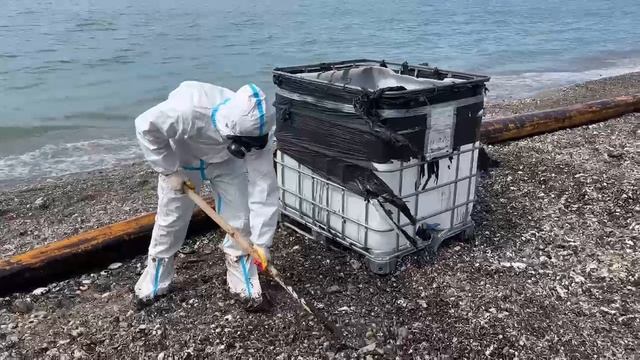 Оперштаб показал, как идут работы по очистке от нефти береговой линии в Туапсе