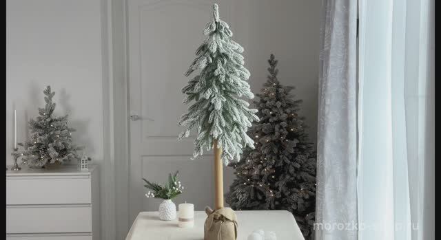 Настольная ель Альпа заснеженная 100 см с натуральным стволом, ЛИТАЯ 100%, DC2140