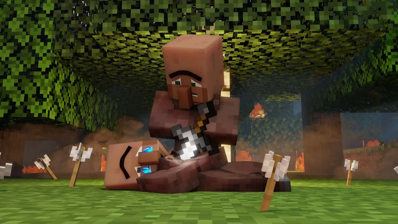 «Железная решимость: житель готовится к сражению Майнкрафт