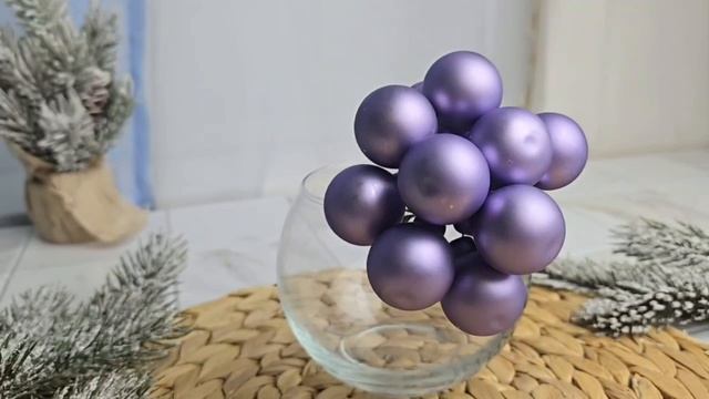 ГРОЗДЬ стеклянных матовых шариков на проволоке 12 шаров по 25 мм цвет: светло-сиреневый 2000709