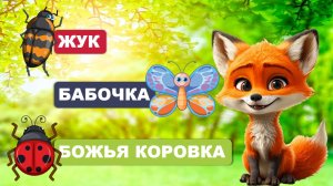 НАСЕКОМЫЕ - видео для малышей. Жук, Бабочка, Божья коровка. Лисенок ТВ