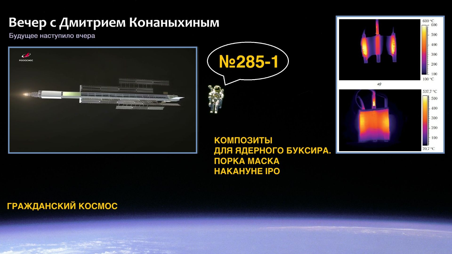 Вечер с Дмитрием Конаныхиным №285-1: Композиты для ядерного буксира. Порка Маска накануне IPO