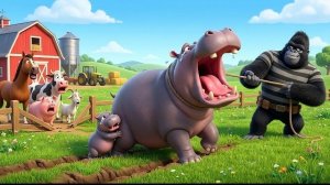 Забавная обезьянка Храбрая Нана спасает семью Бегемотов и гранатовый сад! Мультфильм