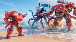 Мультфильм: Котенок и Молния Маккуин нашли Монстра Томаса и пожарную машину-Монстра!